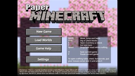 paper minecraft 1.19.8 Keys: WASD - Walk SPACE - Jump / Inventory navigation E - Inventory / Open Menus Q - Drop Item F - Eat Food O - Save T - Commands / Talk 1-9 - Select Inventory Item P