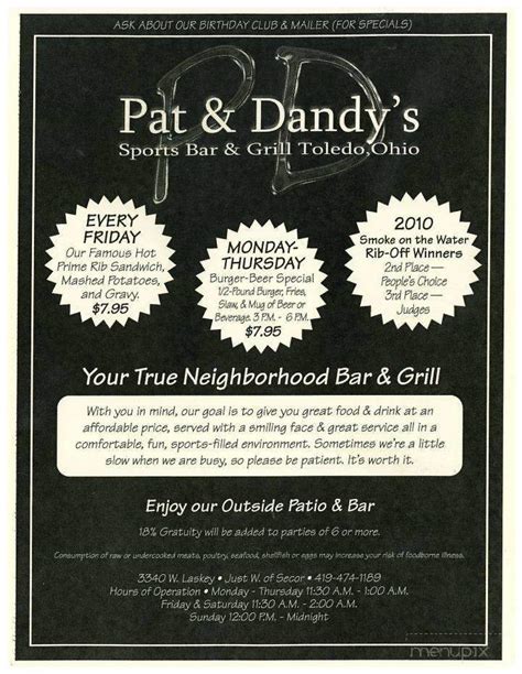 pat and dandy's menu  Includes the menu, user reviews, photos, and highest-rated dishes from Pat & Dandys Sports Pub & Grill