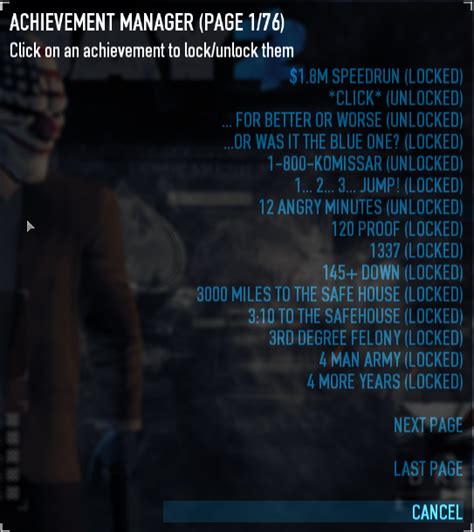 payday 2 achievements mod  maybe you could figure out how to reset the achievements in-game though