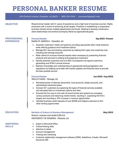 personal banker resume objective Personal Banker Resume Examples