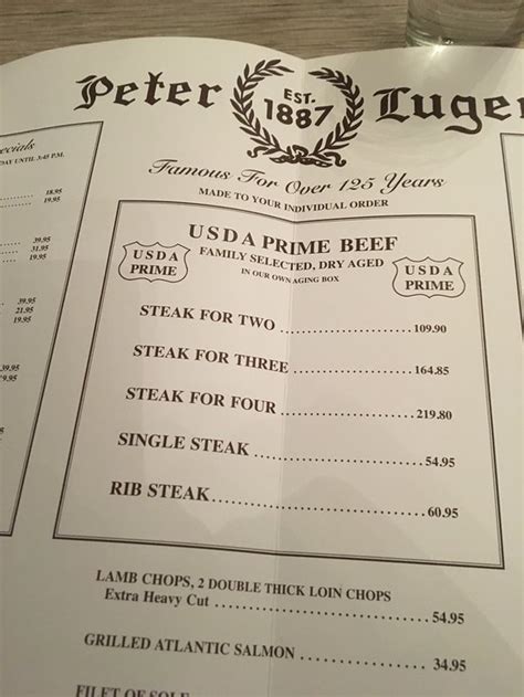 peter luger steak house menu prices  Peter Luger Steak House is a landmark steak house in New York City that has been serving up thick, juicy steaks
