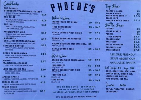 phoebe's kingscliff menu Phoebe's Kingscliff, Kingscliff: See 158 unbiased reviews of Phoebe's Kingscliff, rated 3 of 5, and one of 53 Kingscliff restaurants on Tripadvisor