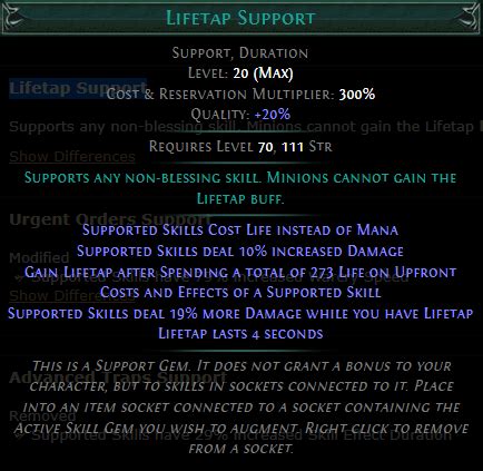 poe life tap ; No longer grants Spend Life instead of Mana for effects of Skills