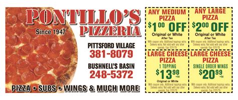 pontillos coupon  Aside from their famous subs, Pontillo's menu features amazing wings, calzones, homemade garlic bread, desserts, and much more