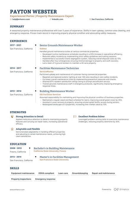 porter resume sample  Montgomery Street, San Francisco, CA 94105 609 Johnson