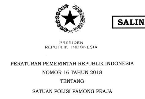 pp no 16 tahun 2018 tentang satpol pp 23 Tahun 2014 Tentang Pemerintahan Daerah pasal 225 ayat (1)