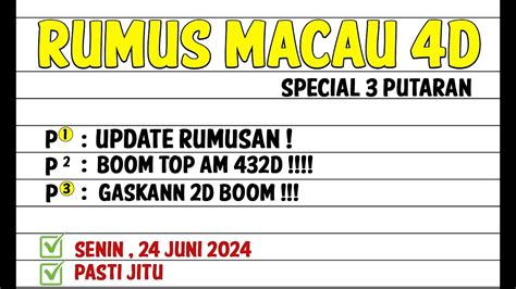 prediksi macau 24 juni 2023  BBFS: 46978 Nomor utama: 6245 Kekuatan 2D: 69*78*53*17*86 Steker Bebas CB: 1 CM Colok Makau: 7 & 9 Pasang Kanan: 5 As