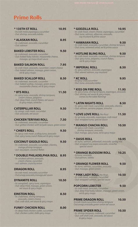 prime sushi menu overland park 97 mi Sushi Bars $$ (913) 814-3735 13611 Metcalf Ave, Overland Park, KS 66223 Hours Mon Closed Tue 11:00am-9:00pm Wed