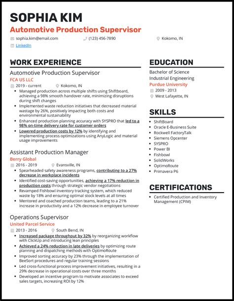 production supervisor resume  Chesapeake Manufacturing, Baltimore, MD