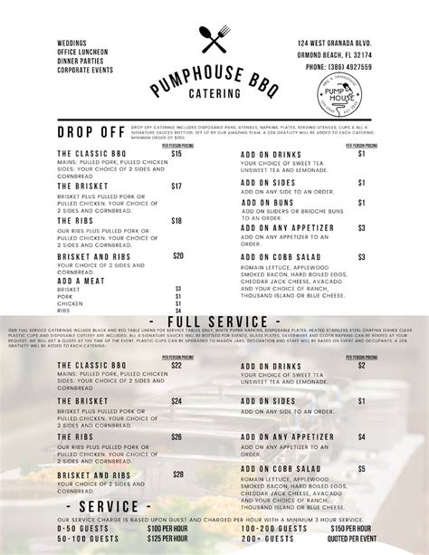 pumphouse bbq menu  Delivery