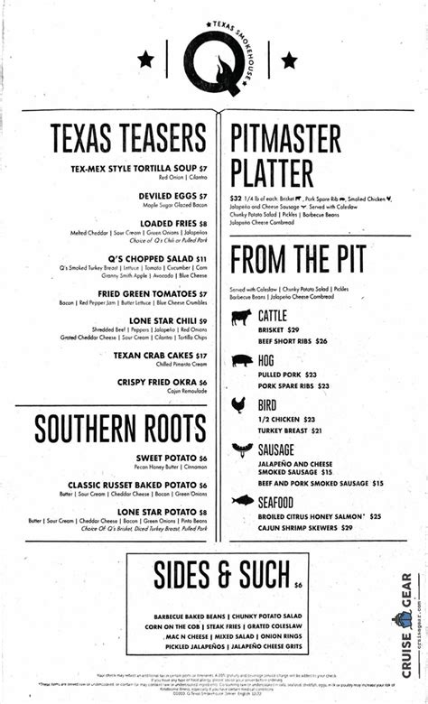 q texas smokehouse ncl menu  All our smoked meats are infused with delicious flavours and come with all the traditional sides