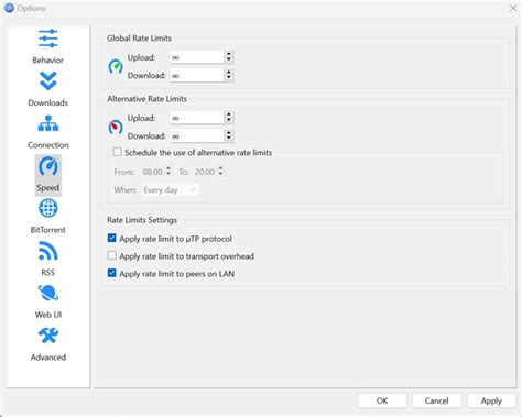 qbittorrent limit upload speed Even if I have a very cumfortable bandwidth available, it seems that if qBitTorrent is configured without bandwidth limitation for uploads, it reports to other peers a limitation to 0 and so other peers