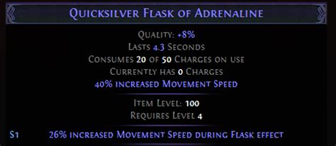 quicksilver flask of adrenaline  Great flask for Molten shell Perpetual Silver Flask of Warding We don't have a source of Onslaught so we go with this one