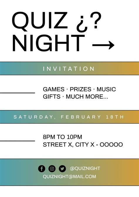 quiz night invitation template  Facebook is always a good way to reach people