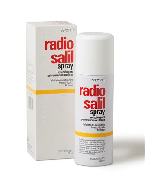 radio salil spray  Analgésico (alivia el dolor), antiinflamatorio (disminuye la llegada de sangre a la zona dañada) y rubefaciente (dilata los vasos sanguíneos produciendo un efecto