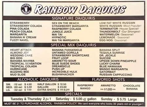 rainbow daiquiris ponchatoula menu  We have a "WINDOW" To place order and pick up