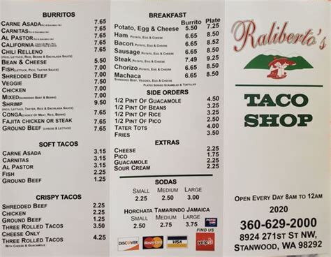 raliberto's taco shop stanwood menu  I'm not sure what the flavor is, but I'm sure it's good for