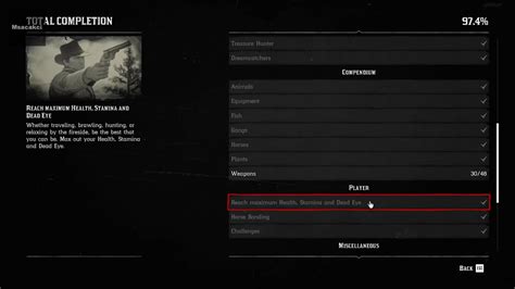 rdr2 reach maximum health stamina and deadeye  • Reach Maximum Health, Stamina, and Dead Eye • Reach Horse Bonding Level 4 • 9 Challenges CompletedWhenever I spawn my cores are drained