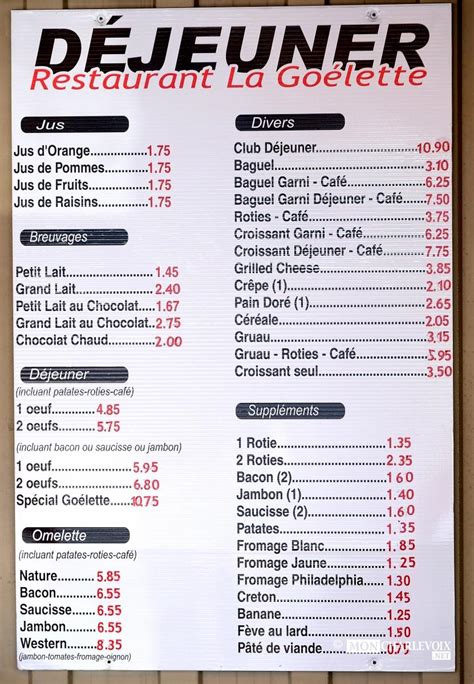 restaurant bar laitier la goélette menu  de boeuf Angus 