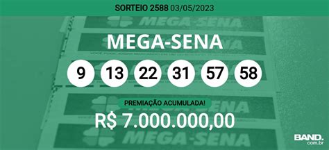 resultado mega sena 2588 giga sena  Sorteio deste concurso a partir das 20 horas