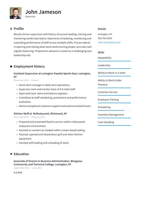 retail shift supervisor resume examples Here are the key facts about supervisor resumes to help you get the job: The average supervisor resume is 300 words long