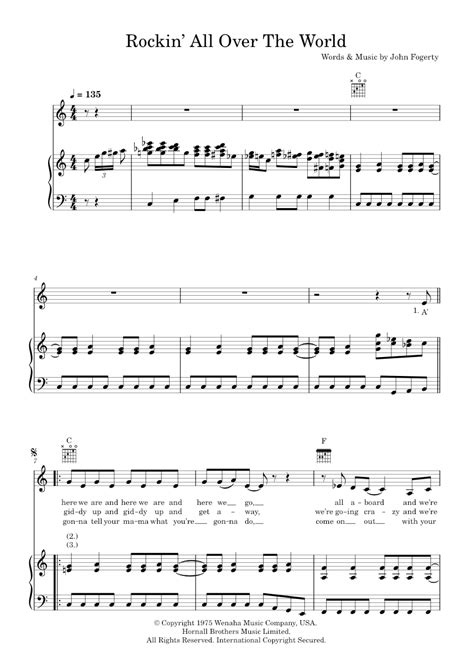 rockin all over the world piano Verse 1: (All chords throughout the song are played in the classic boogieThe song "Rockin' All Over the World" was covered by the band Status Quo in 1977, becoming one of their most recognizable songs, while Dave Edmunds made his cover of "Almost Saturday Night" one of his staple songs