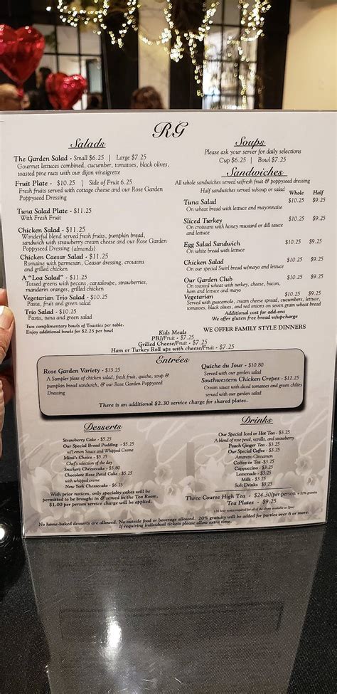 rose garden tea room arlington menu  Rate your experience! $$ • Coffee & Tea, Soup