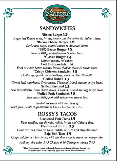 rossy's place menu  moreRossy's place, Charles Town: See 20 unbiased reviews of Rossy's place, rated 5 of 5 on Tripadvisor and ranked #14 of 48 restaurants in Charles Town