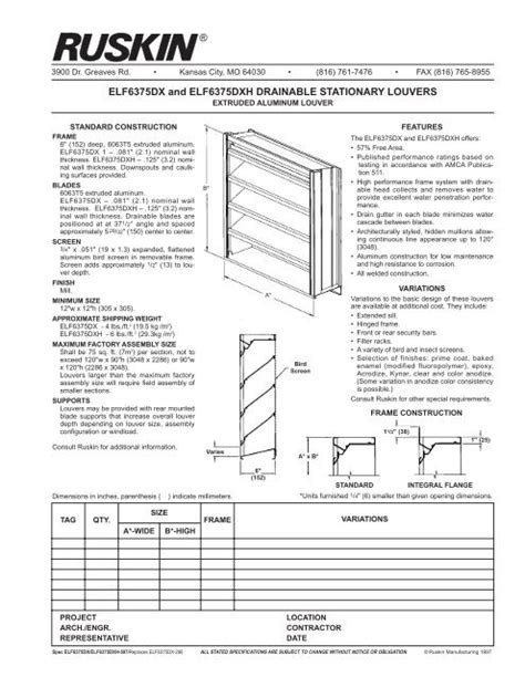 ruskin elf6375dx *Accuracy is Ruskin certified based on results derived from wind tunnel tests at Ruskin’s state-of-the-art testing facility