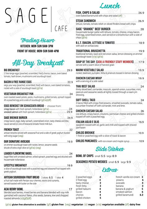 sage cafe lakeside menu  Lakeside