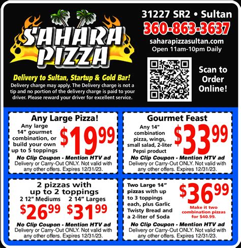 sahara pizza coupons  We have tons of conveniently located stores offering daytime and late-night delivery around Durango