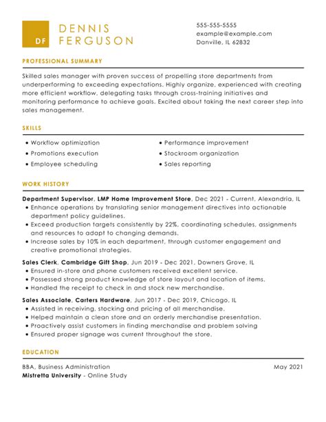 sales floor supervisor resume examples 