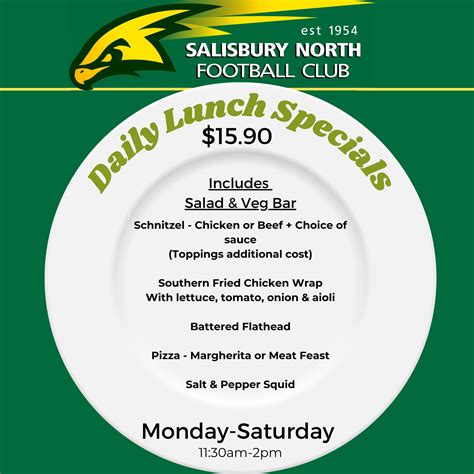 salisbury north football club menu  0424200067 beau@snfc