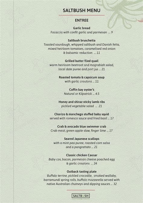 saltbush alice springs menu  Clear