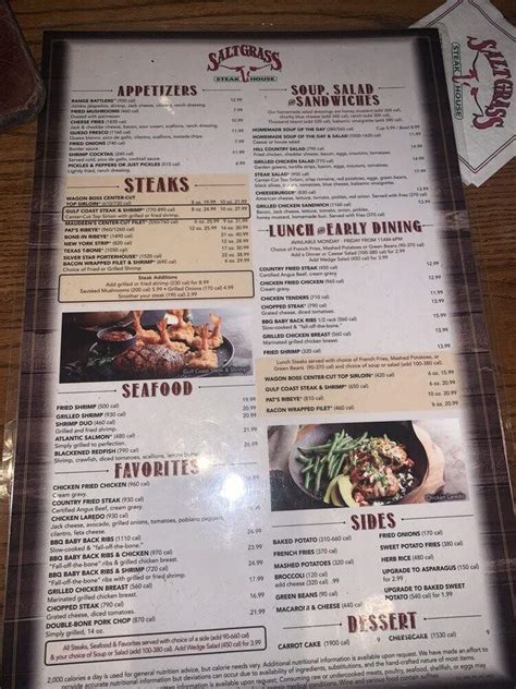 saltgrass menu pearland Include only french fries, mashed potatoes, or green beans