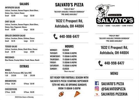 salvato's pizza menu 2 sides of marinara sauce