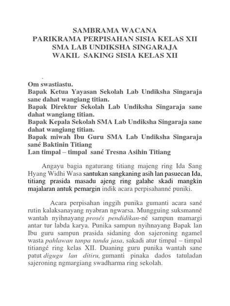 sambrama wacana perpisahan sekolah  - Majeng ring Bapak Perbekel Désa Takmung sané banget