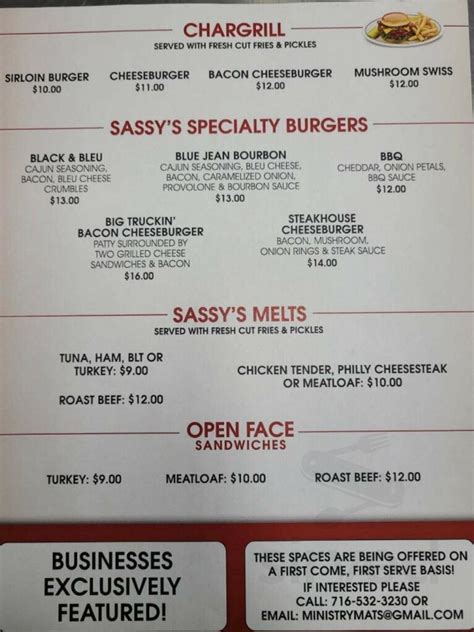 sassy's truck stop menu  Reviews $ 2088 Rt 219