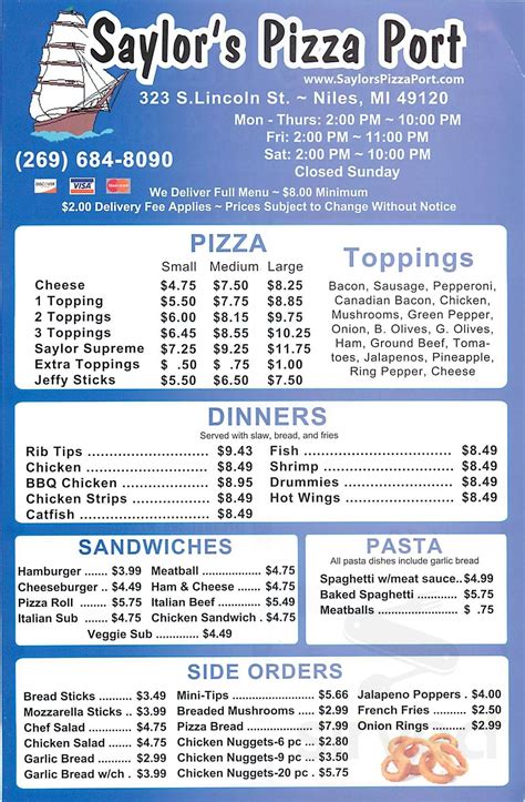 saylor's pizza menu niles mi  Front Street Pizza Pub menu #11 of 151 places to eat in Niles