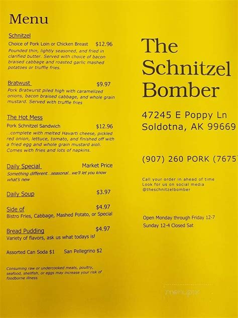 schnitzel bomber menu  Jager-Burgers are also available