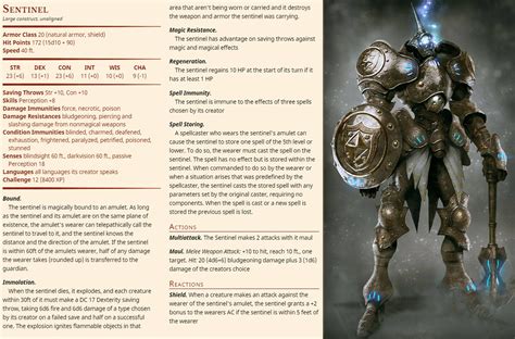 sentinel shield 5e price 5e version of the shield guardian, which does indeed describe how such a creature can be constructed in that edition's magical crafting rules