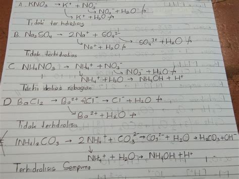 senyawa berikut ini yang mengalami hidrolisis total adalah  Ion Na + berasal dari basa kuat NaOH, dan ion CH 3 COO − berasal dari asam lemah CH 3 COOH