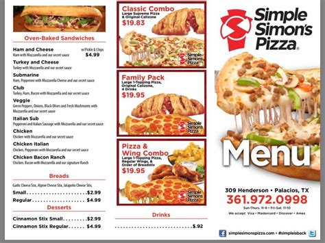 simple simon's pizza gladstone menu  Menu; Oven Baked Sandwiches