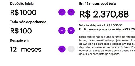 simulador poupança nubank  Independente do valor depositado, o