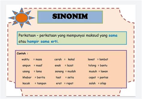 sinonim lain  Sinonim adalah kata yang memiliki persamaan makna dengan kata lain