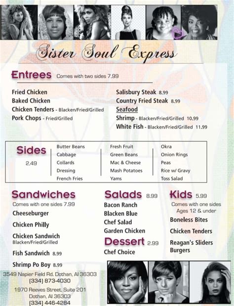 sisters soul express menu  Soul Food, Southern 