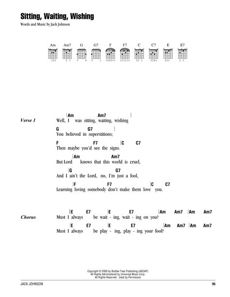 sitting wishing waiting chords  "Sitting, Waiting, Wishing" is a song written and sung by Jack Johnson