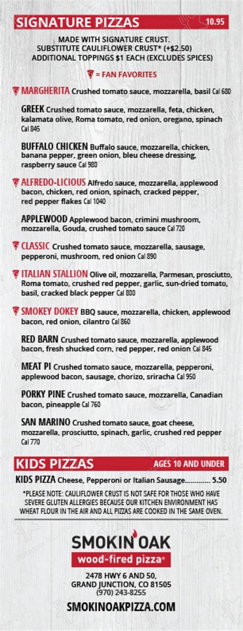 smokin' oak wood-fired pizza grand junction menu Specialties: The hottest fast casual, wood-fired pizza franchise in the USA