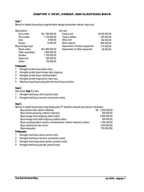 soal akuntansi biaya Kami memiliki sekitar 10 soal tanya jawab mengenai contoh soal akuntansi biaya dan jawabannya