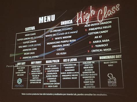 social club barcelona menu  KUSH HOUSE SOCIAL CLUB